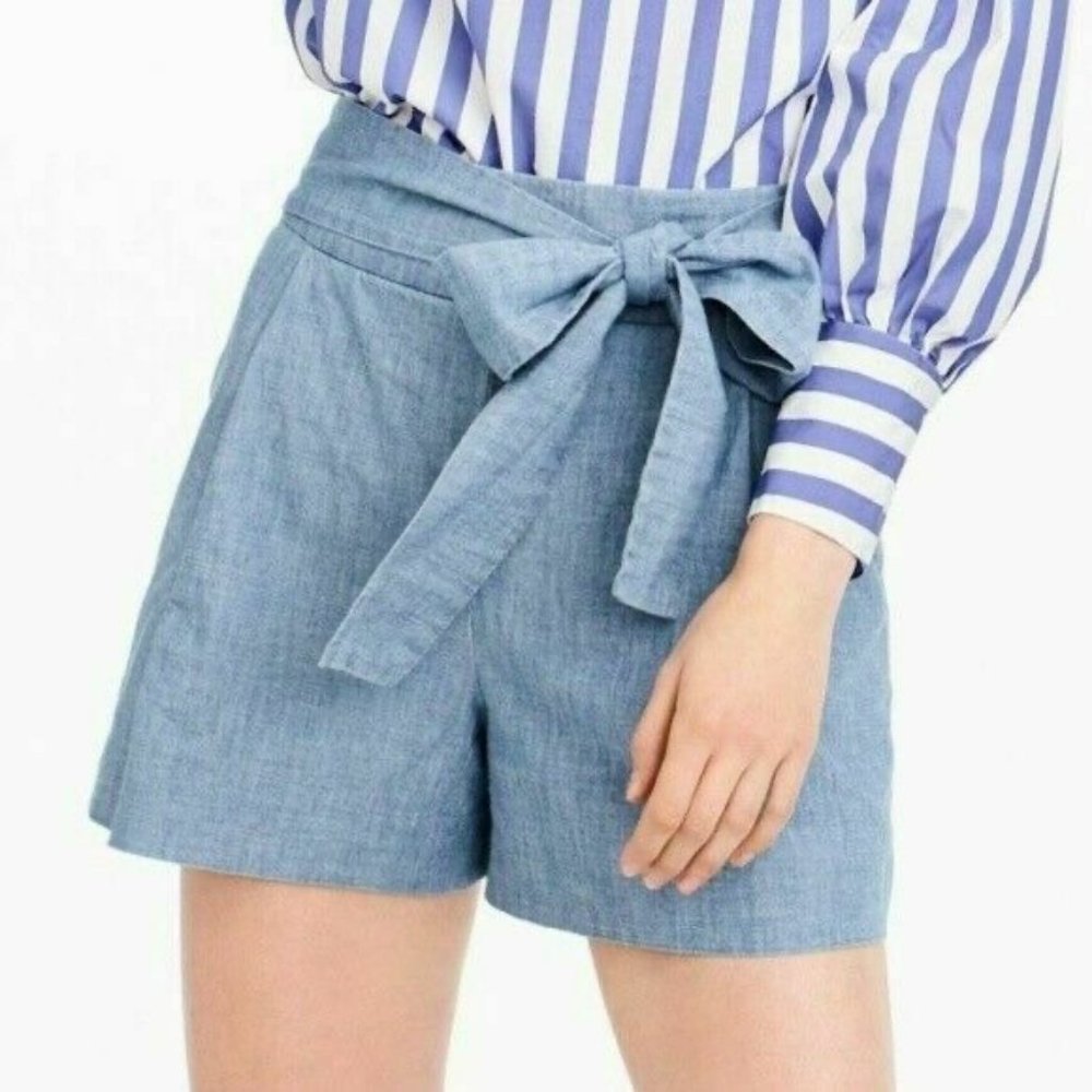 NWT J. Crew Size 2 Tie-Waist Shorts, Chambray, High Waist blue